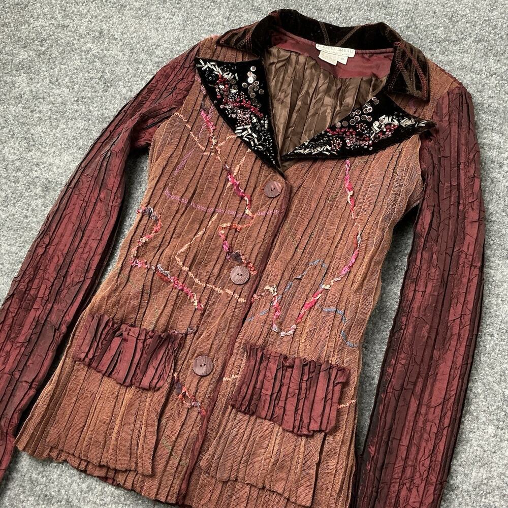 Alberto Makali Burgundy Sequin Beaded Whimsy Fairy Crinkle Size Medium